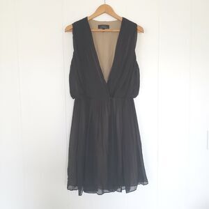 Robert Rodriguez Black Silk Lace Strapless Pleated Dress Size 8 Medium V Neck